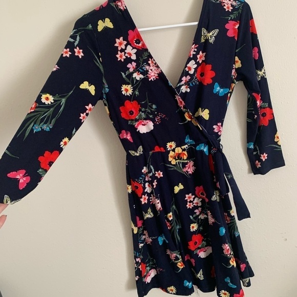 Navy Three Quarter Sleeve Wrap Dress Multi-Color - Picture 5 of 5